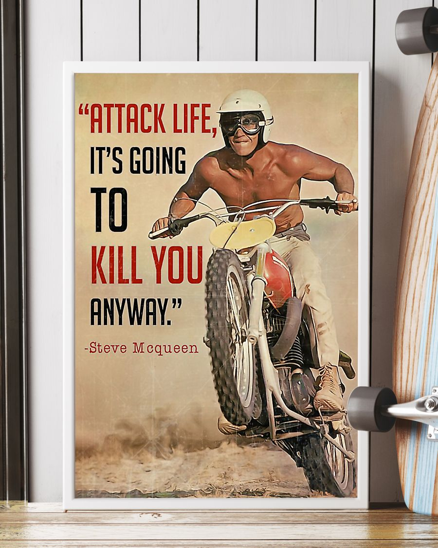 Motocross Poster Attack Life It's Going To Kill You Anyway Vintage Room Home Decor Wall Art Gifts Idea - Mostsuit
