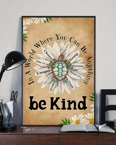 Turtle Daisy Canvas Prints In A World Where You Can Be Anything Be Kind Vintage Wall Art Gifts Vintage Home Wall Decor Canvas - Mostsuit