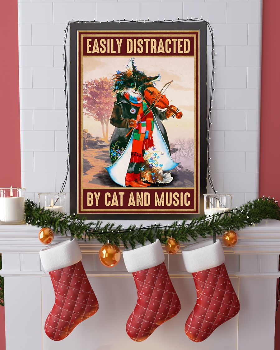 Cat And Music Loves Canvas Prints Easily Distracted Vintage Wall Art Gifts Vintage Home Wall Decor Canvas - Mostsuit