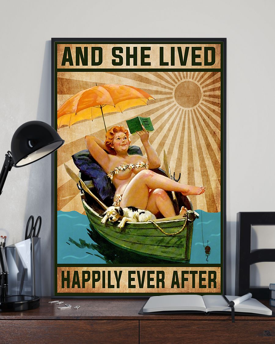 Book And Dog Canvas Prints And She Lived Happily Ever After Vintage Wall Art Gifts Vintage Home Wall Decor Canvas - Mostsuit