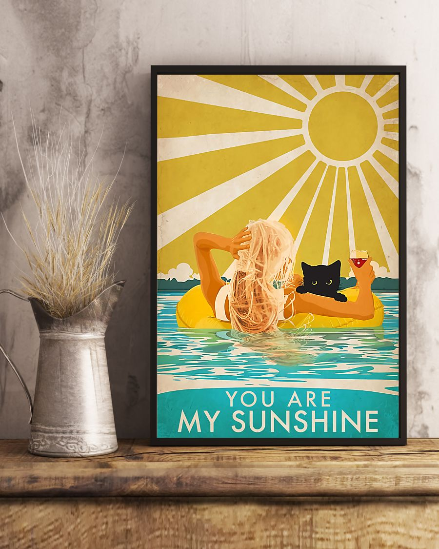Girl Loves Black Cat And Wine You Are My Sunshine Poster Retro Room Home Decor Wall Art Gifts Idea - Mostsuit