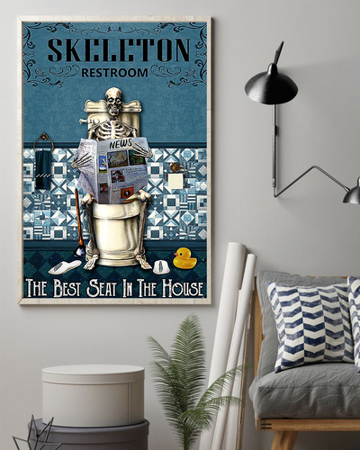 Skeleton Restroom Funny Poster The Best Seat In The House Vintage Room Home Decor Wall Art Gifts Idea - Mostsuit