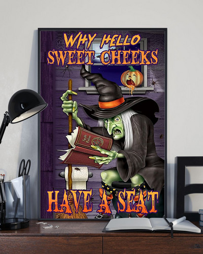 Witch Toilet Funny Poster Why Hello Sweet Cheeks Have A Seat Halloween Vintage Room Home Decor Wall Art Gifts Idea - Mostsuit