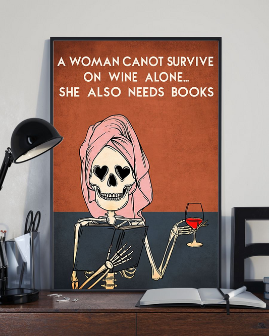 Book Wine Loves Poster A Woman Cannot Survive On Wine Alone Vintage Room Home Decor Wall Art Gifts Idea - Mostsuit