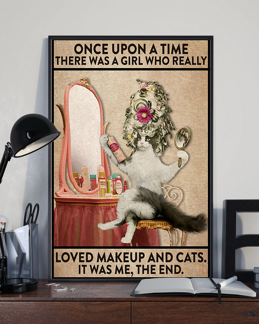 Love Makeup And Cats Canvas Prints Once Upon A Time There Was A Girl Vintage Wall Art Gifts Vintage Home Wall Decor Canvas - Mostsuit