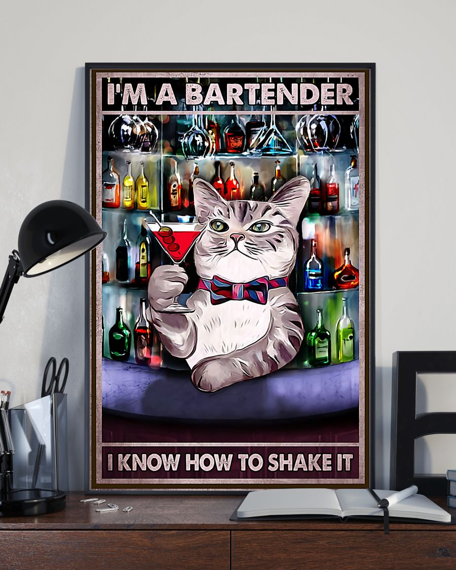Cat Bartender Poster I Know How To Shake It Alcoholic Soft Drink Loves Vintage Room Home Decor Wall Art Gifts Idea - Mostsuit