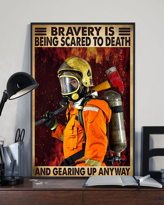 Firefighter Canvas Prints Bravery Is Being Scared To Death Vintage Wall Art Gifts Vintage Home Wall Decor Canvas - Mostsuit