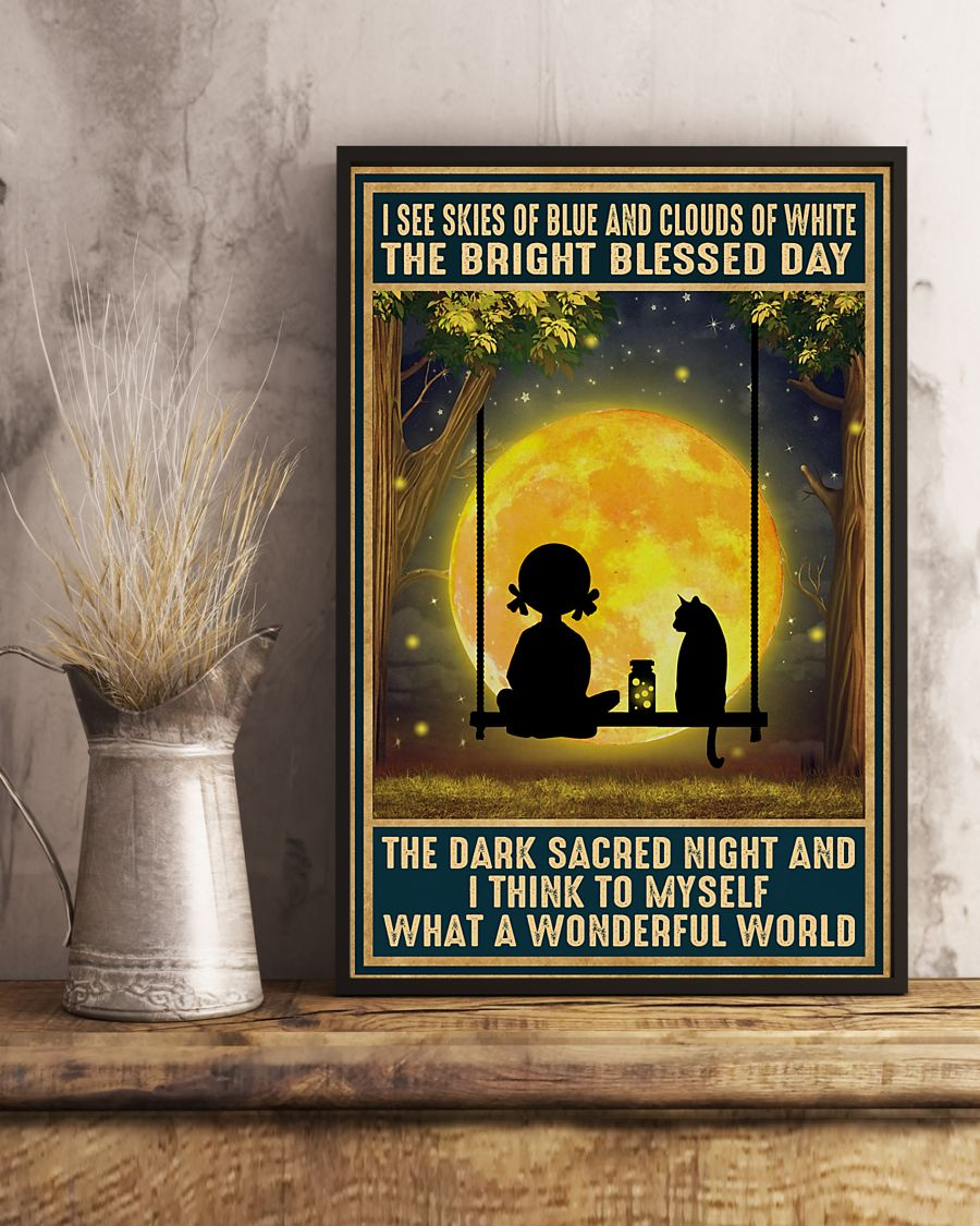 Cat Girl Moon Poster I See Skies Of Blue And Clouds Of White Vintage Room Home Decor Wall Art Gifts Idea - Mostsuit