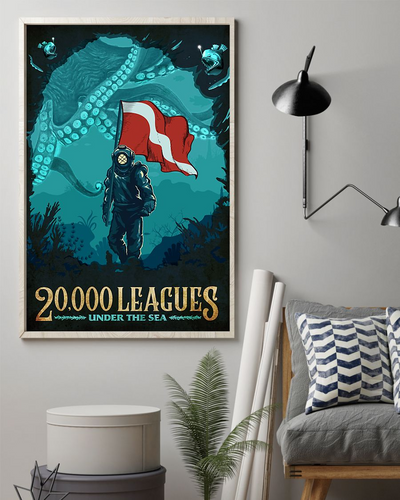 Scuba Diving Poster 20000 Leagues Under The Sea Vintage Room Home Decor Wall Art Gifts Idea - Mostsuit