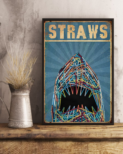 Straws Shark Canvas Prints Reduce Plastic Waste Protect Environment Vintage Wall Art Gifts Vintage Home Wall Decor Canvas - Mostsuit