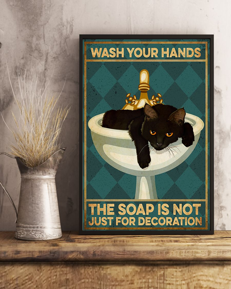 Black Cat Wash Your Hands Poster Vintage Room Home Decor Wall Art Gifts Idea - Mostsuit