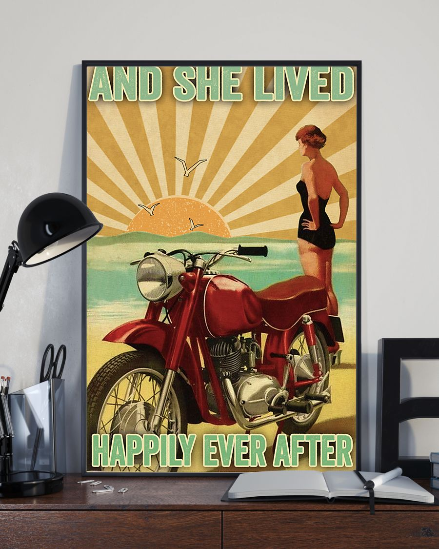 Biker Motorbike Canvas Prints And She Lived Happily Ever After Vintage Wall Art Gifts Vintage Home Wall Decor Canvas - Mostsuit