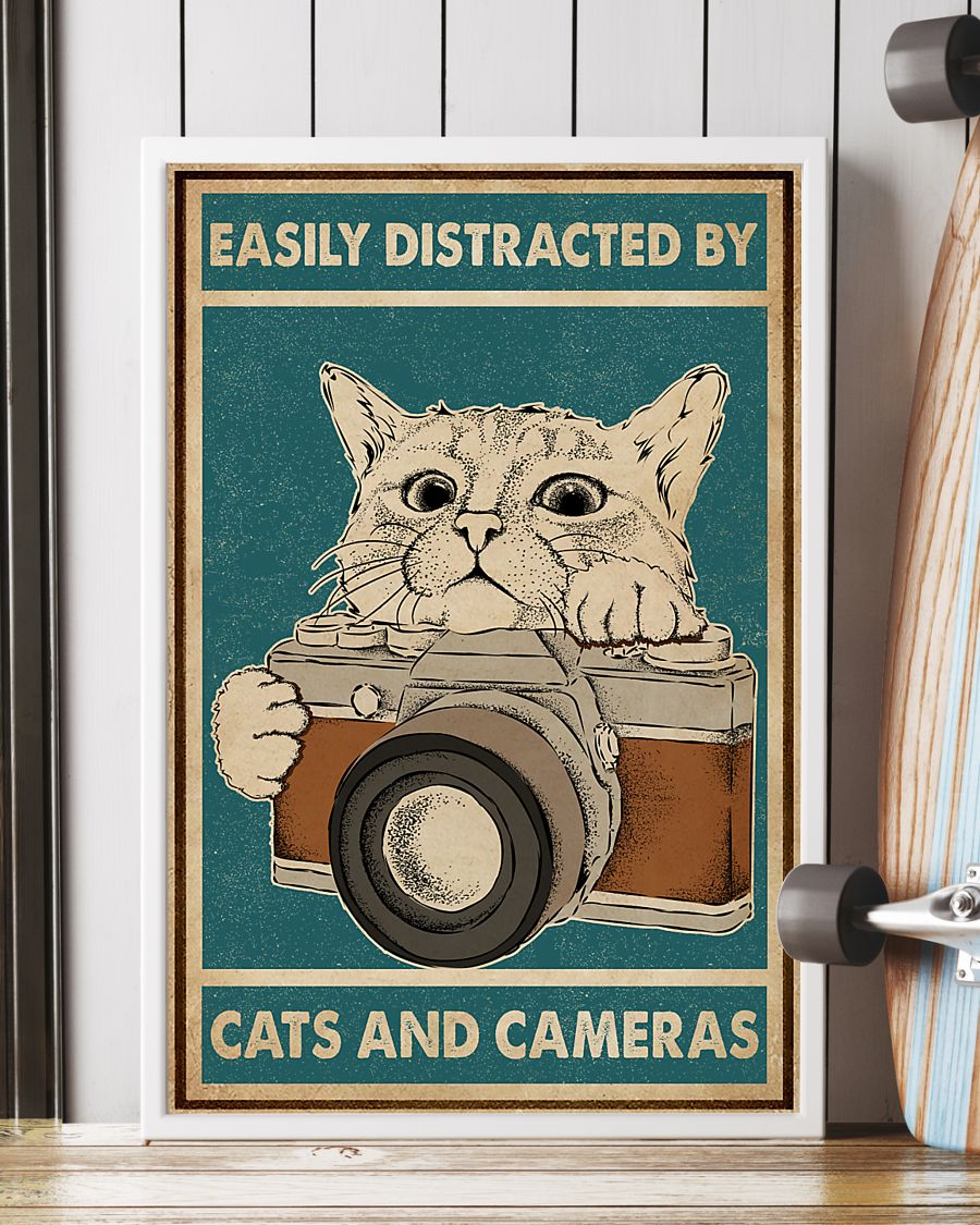 Cats And Cameras Poster Easily Distracted Vintage Room Home Decor Wall Art Gifts Idea - Mostsuit