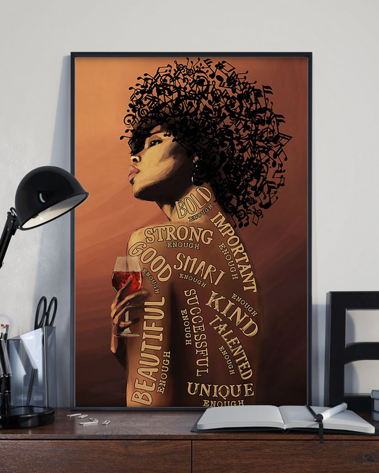 Wine Music Black Girl Canvas Prints Vintage Wall Art Gifts Vintage Home Wall Decor Canvas - Mostsuit