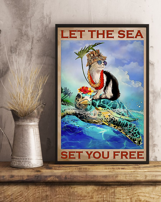 Cat Turtle Loves Canvas Prints Let The Sea Set Your Free Vintage Wall Art Gifts Vintage Home Wall Decor Canvas - Mostsuit
