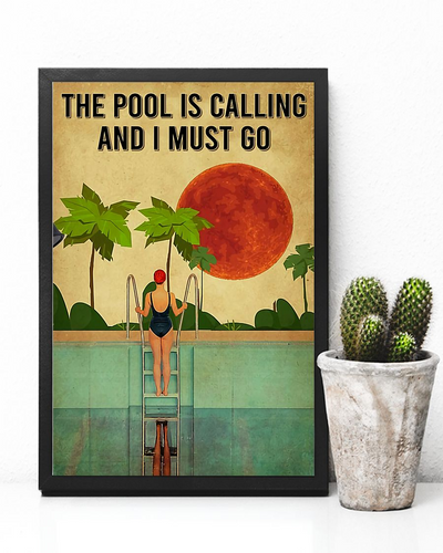 Swimming Girl Canvas Prints The Pool Is Calling And I Must Go Vintage Wall Art Gifts Vintage Home Wall Decor Canvas - Mostsuit