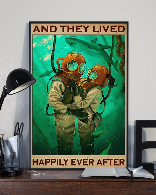 Scuba Diving Couple Poster And They Lived Happily Ever After Vintage Room Home Decor Wall Art Gifts Idea - Mostsuit