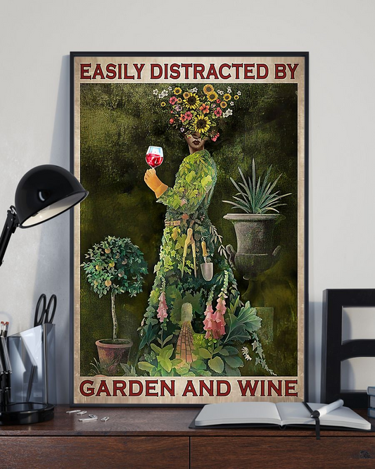 Garden And Wine Loves Poster Easily Distracted Vintage Room Home Decor Wall Art Gifts Idea - Mostsuit