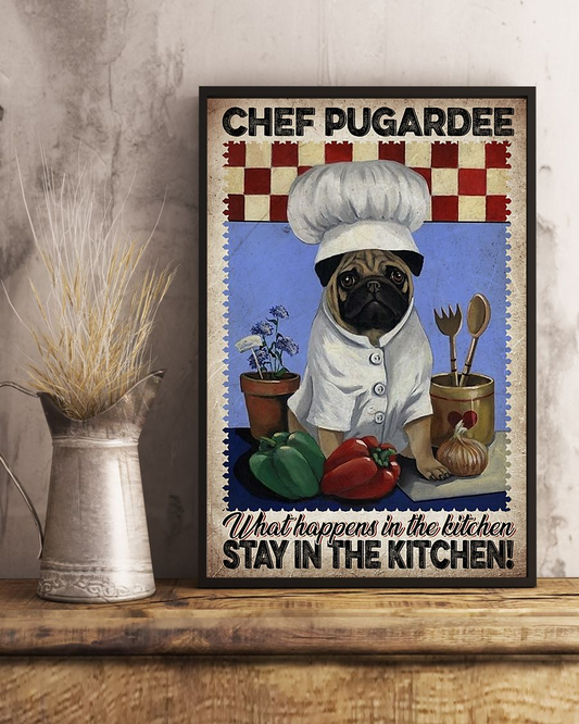 Chef Pug Dog Loves Canvas Prints Vintage Wall Art Gifts Vintage Home Wall Decor Canvas - Mostsuit