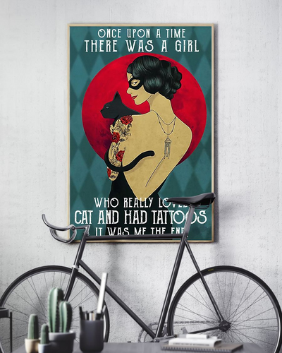 Tattooed Girl Loves Black Cat Poster Once Upon A Time Vintage Room Home Decor Wall Art Gifts Idea - Mostsuit