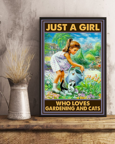 Cat Garden Poster Just A Girl Who Loves Gardening And Cats Vintage Room Home Decor Wall Art Gifts Idea - Mostsuit