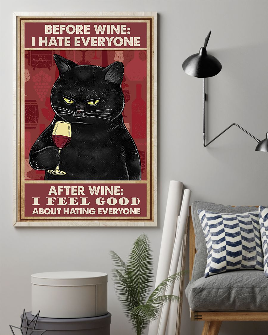 Funny Grumpy Black Cat Love Wine Hate People Poster Vintage Room Home Decor Wall Art Gifts Idea - Mostsuit