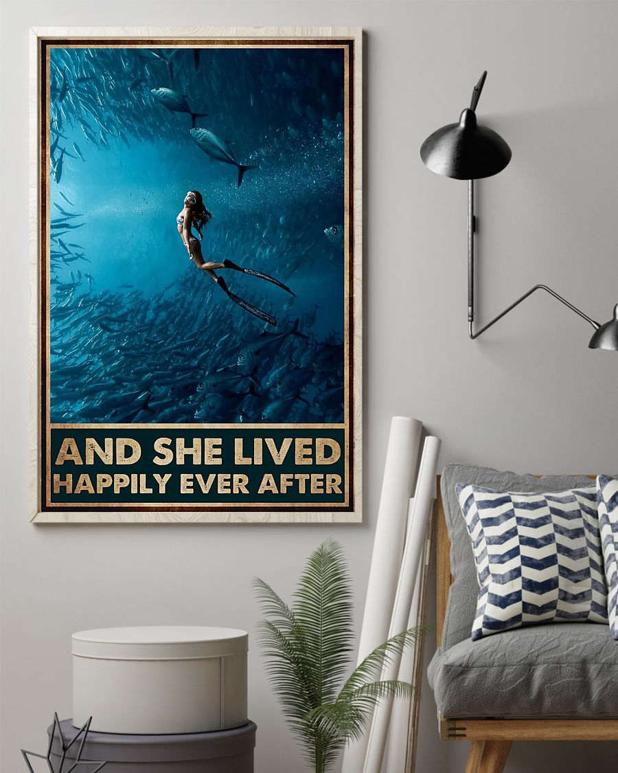 Diving Girl Canvas Prints And She Lived Happily Ever After Vintage Wall Art Gifts Vintage Home Wall Decor Canvas - Mostsuit