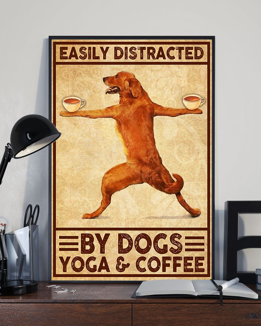 Dogs Yoga Coffee Poster Easily Distracted Vintage Room Home Decor Wall Art Gifts Idea - Mostsuit