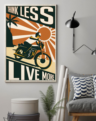 Motorcycle Canvas Prints Think Less Live More Biker Vintage Wall Art Gifts Vintage Home Wall Decor Canvas - Mostsuit