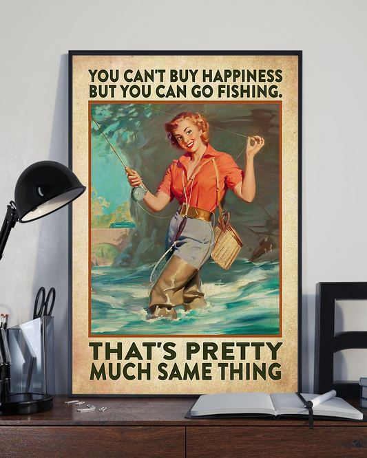 Fishing Buying Happiness Poster Vintage Room Home Decor Wall Art Gifts Idea - Mostsuit