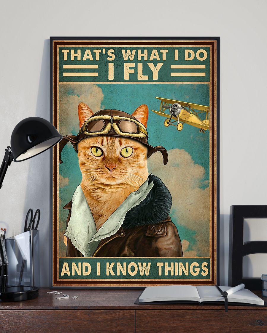 Pilot Cat Poster That's What I do I Fly And I Know Things Vintage Room Home Decor Wall Art Gifts Idea - Mostsuit