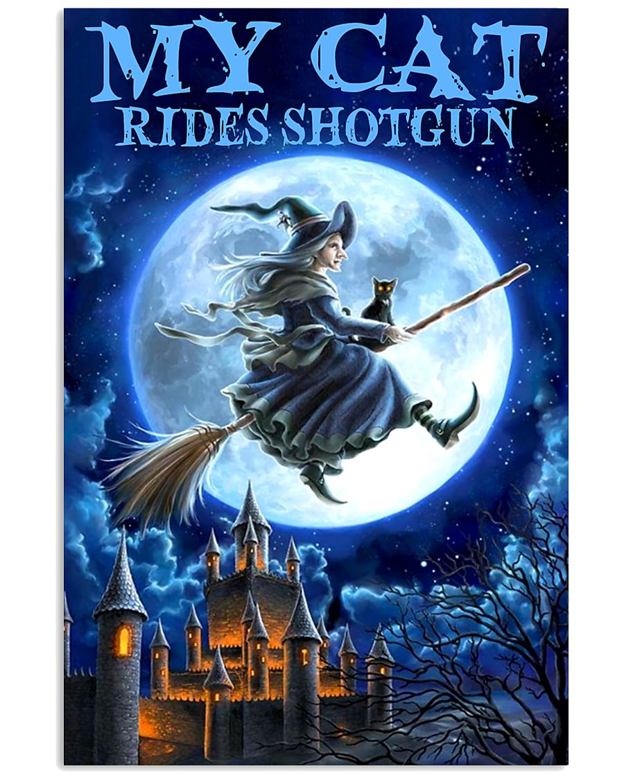 Witch Black Cat Canvas Prints My Cat Rides Shotgun Vintage Wall Art Gifts Vintage Home Wall Decor Canvas - Mostsuit