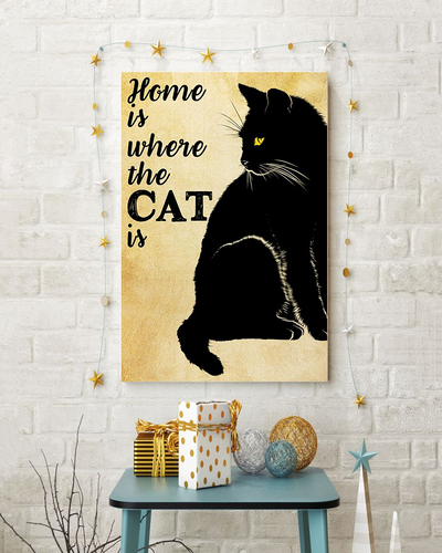 Black Cat Poster Home Is Where The Cat Is Vintage Room Home Decor Wall Art Gifts Idea - Mostsuit