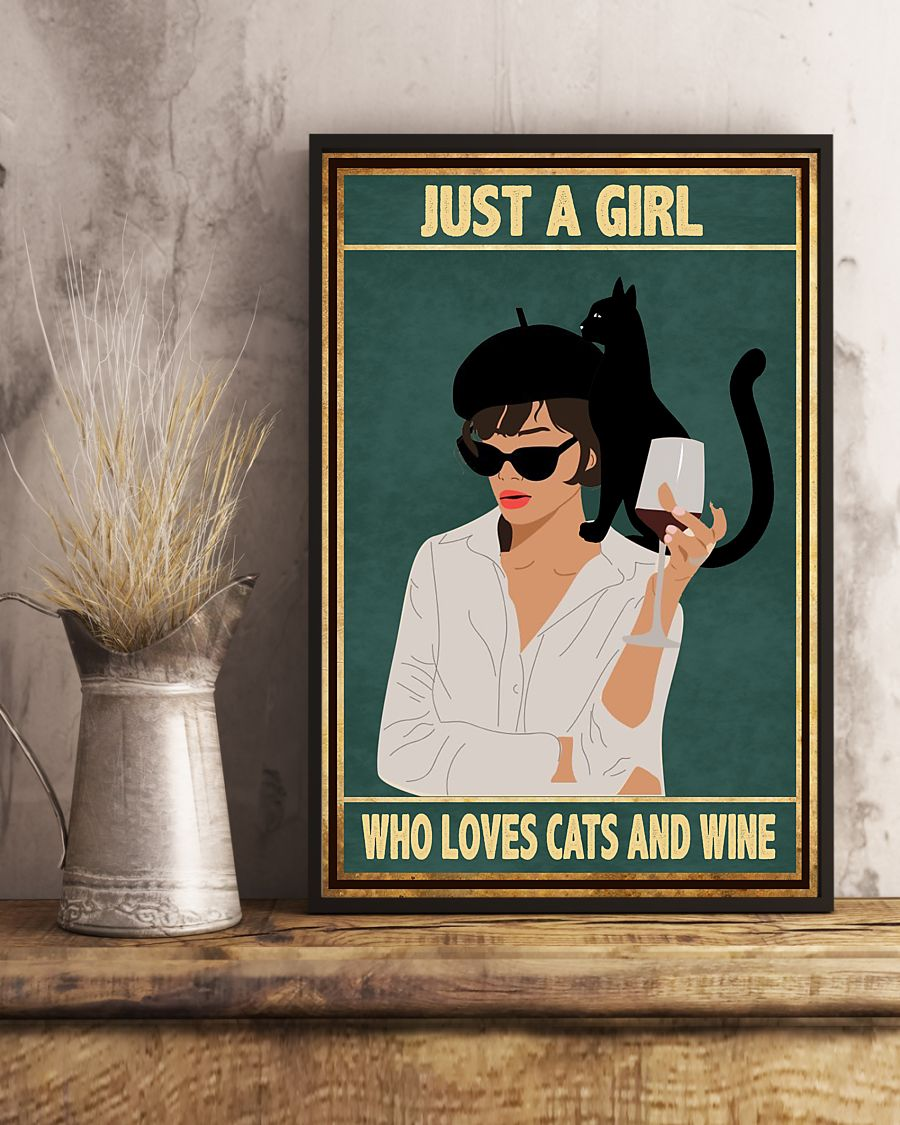 Just A Girl Who Loves Cats And Wine Poster Vintage Room Home Decor Wall Art Gifts Idea - Mostsuit