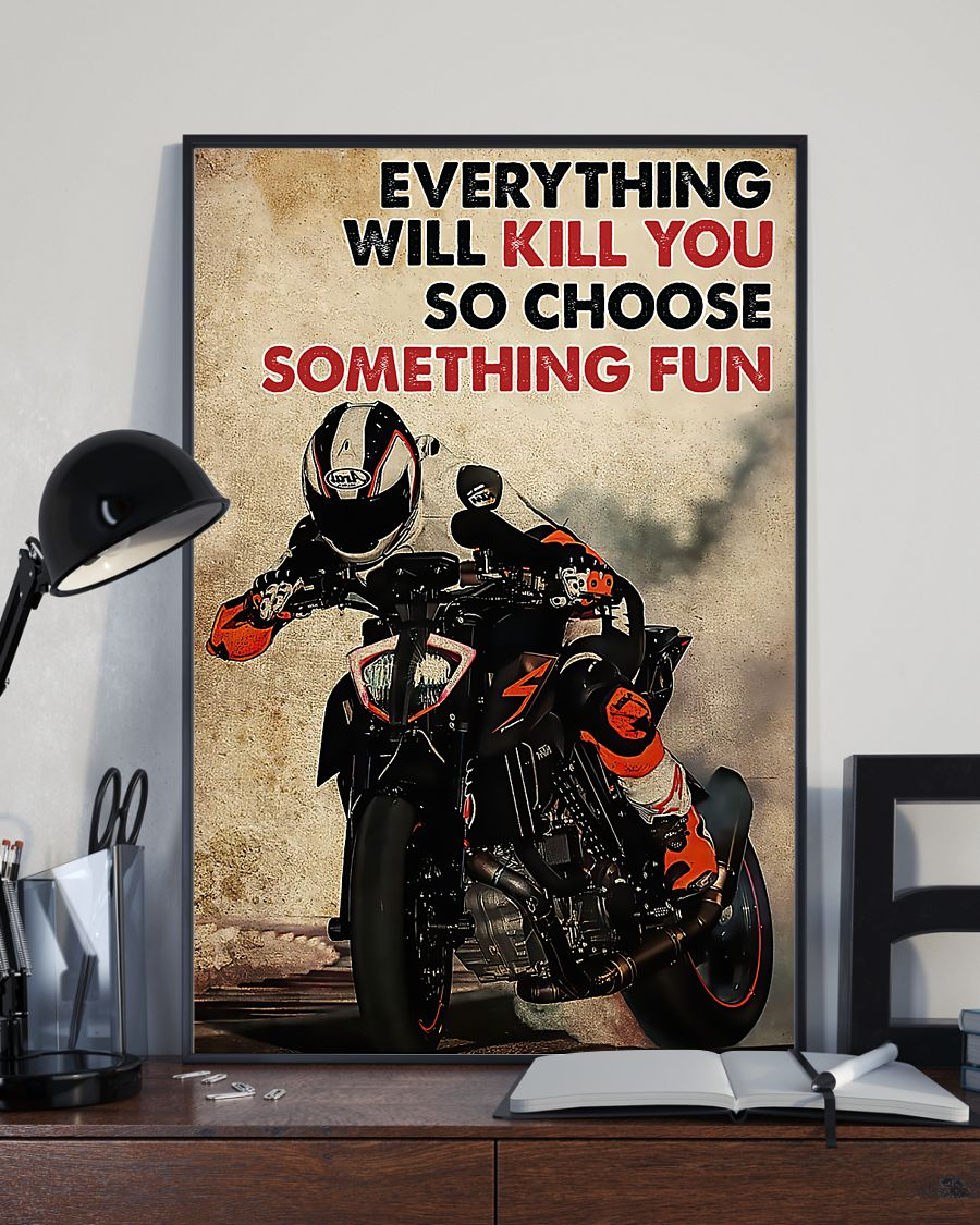 Motorcycle Canvas Prints Everything Will Kill You Choose Something Fun Vintage Wall Art Gifts Vintage Home Wall Decor Canvas - Mostsuit