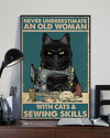 Black Cat Sewing Poster Never Underestimate An Old Woman With Cats And Sewing Skills Vintage Room Home Decor Wall Art Gifts Idea - Mostsuit