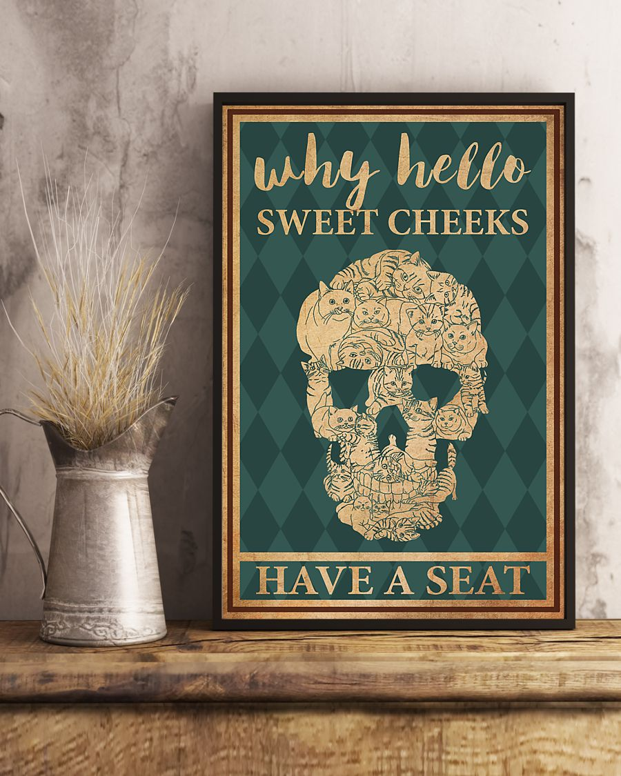 Skull Cat Loves Poster Why Hello Sweet Cheeks Have A Seat Vintage Room Home Decor Wall Art Gifts Idea - Mostsuit