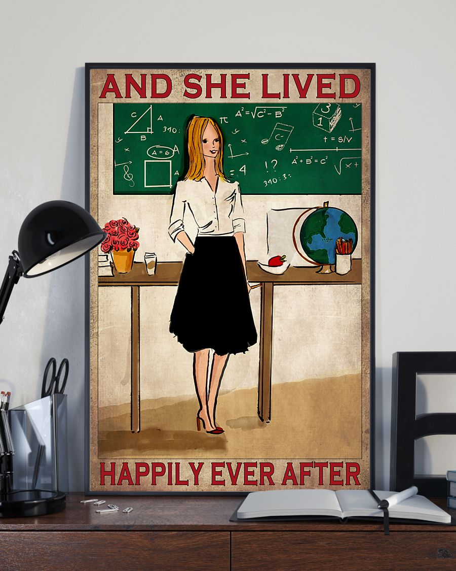 Teacher Poster And She Lived Happily Ever After Vintage Room Home Decor Wall Art Gifts Idea - Mostsuit