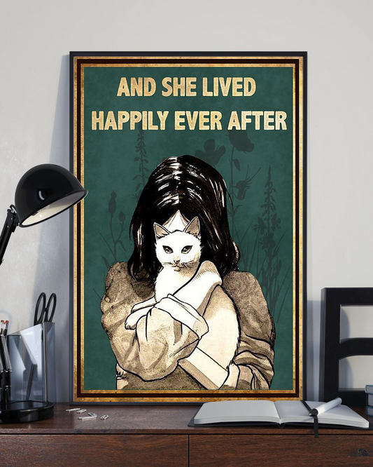 Cat Loves Canvas Prints And She Lived Happily Ever After Vintage Wall Art Gifts Vintage Home Wall Decor Canvas - Mostsuit