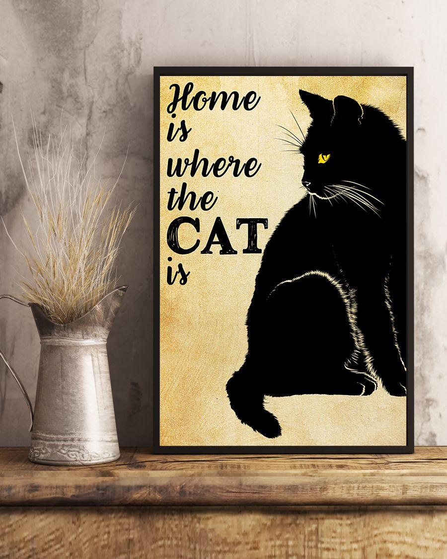 Black Cat Poster Home Is Where The Cat Is Vintage Room Home Decor Wall Art Gifts Idea - Mostsuit
