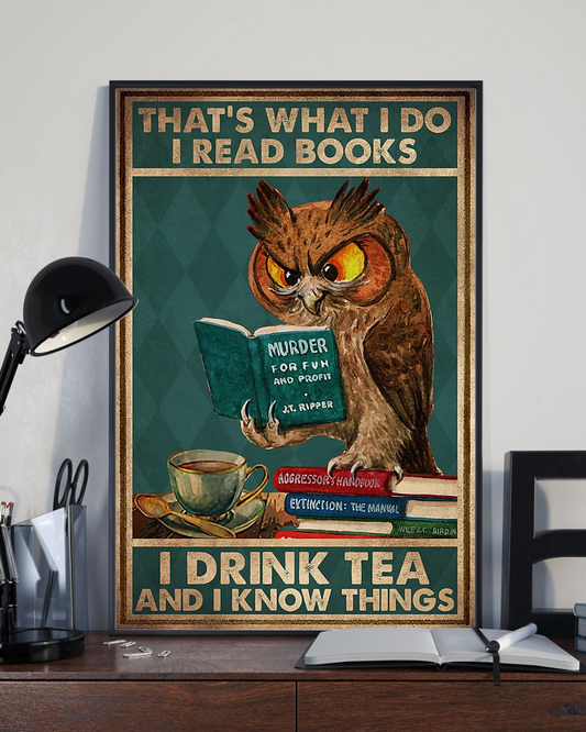 Owl Book Tea Canvas Prints That's What I Do I Read Books I Drink Tea Vintage Wall Art Gifts Vintage Home Wall Decor Canvas - Mostsuit