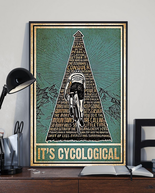 Cycling It's Cycological Poster Cyclist Vintage Wall Art Gift