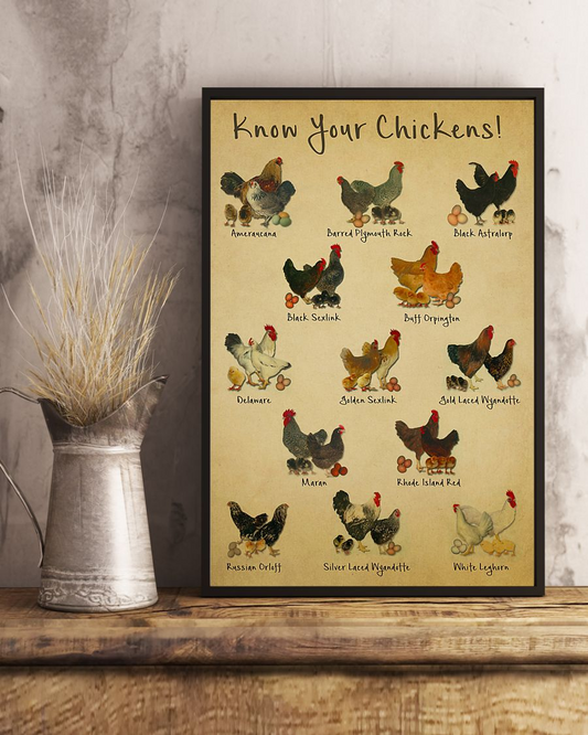 Chickens Breed Canvas Prints Know Your Chickens Farm Vintage Wall Art Gifts Vintage Home Wall Decor Canvas - Mostsuit