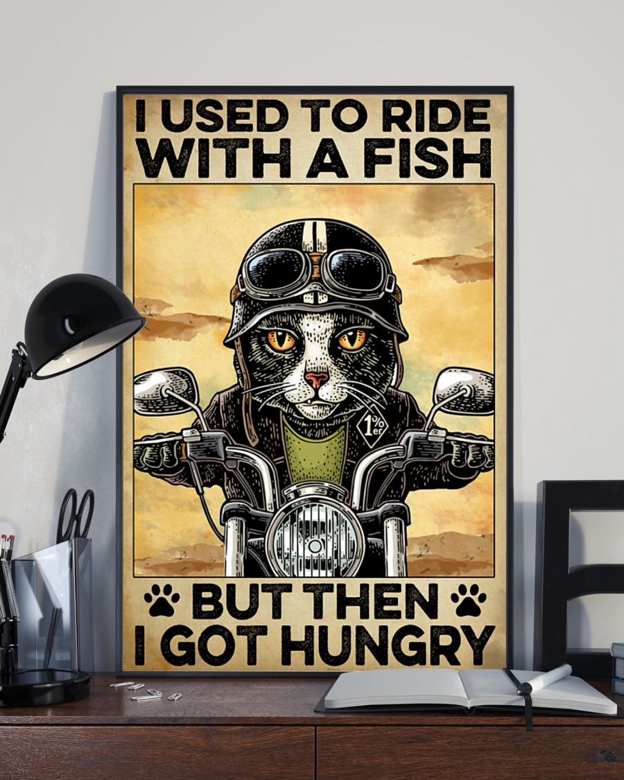 Cat Biker Motorcycle Canvas Prints I Used To Ride With A Fish But Then I Got Hungry Vintage Wall Art Gifts Vintage Home Wall Decor Canvas - Mostsuit