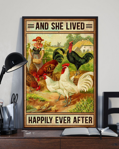 Chicken Farm Girl Poster And She Lived Happily Ever After Vintage Room Home Decor Wall Art Gifts Idea - Mostsuit