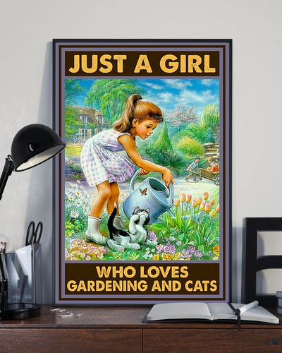 Cat Garden Poster Just A Girl Who Loves Gardening And Cats Vintage Room Home Decor Wall Art Gifts Idea - Mostsuit