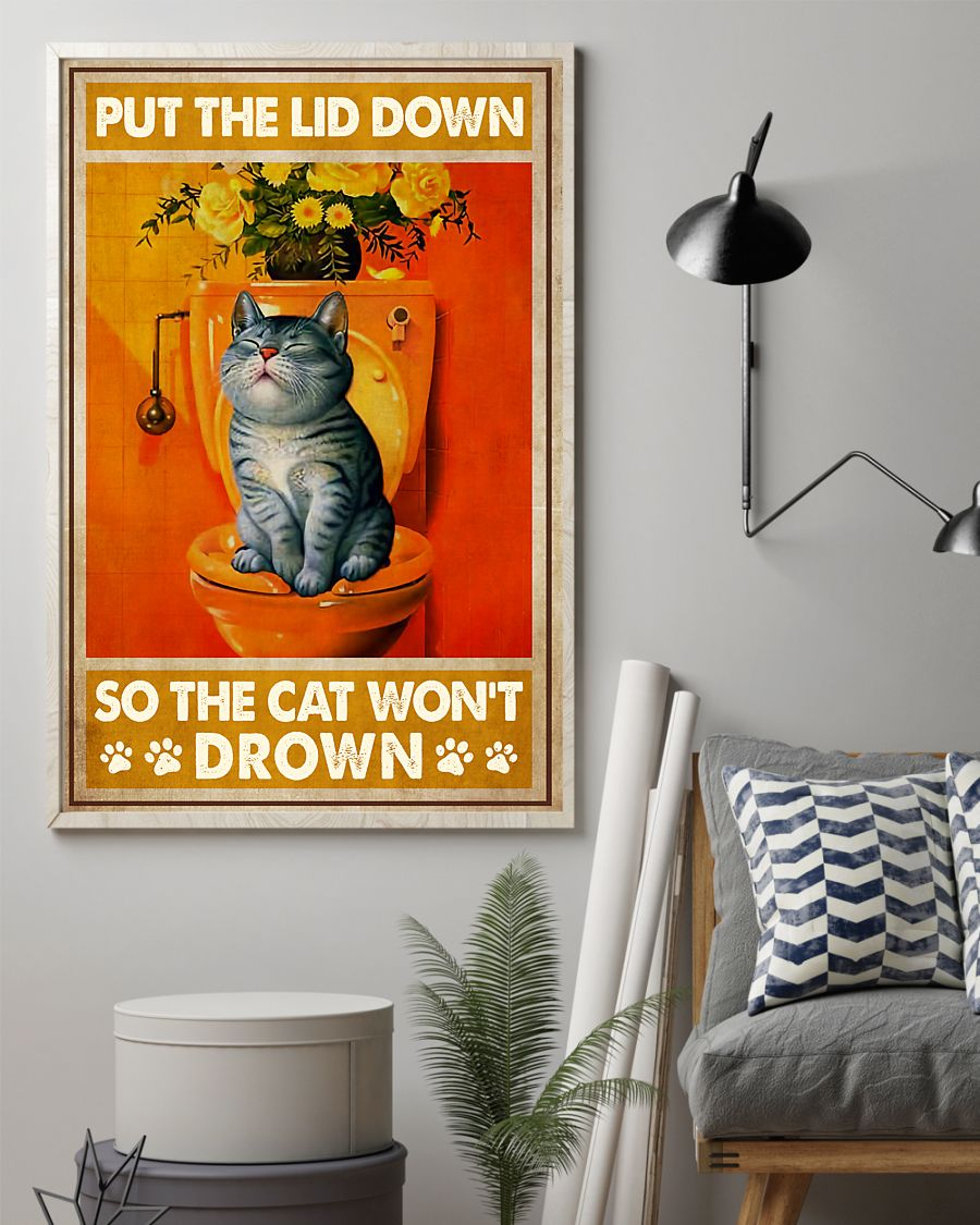 Funny Cat Toilet Canvas Prints Put the Lid Down So The Cat Won't Drown Vintage Wall Art Gifts Vintage Home Wall Decor Canvas - Mostsuit