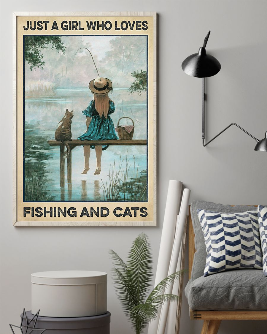 Just A Girl Who Loves Fishing And Cats Poster Vintage Room Home Decor Wall Art Gifts Idea - Mostsuit